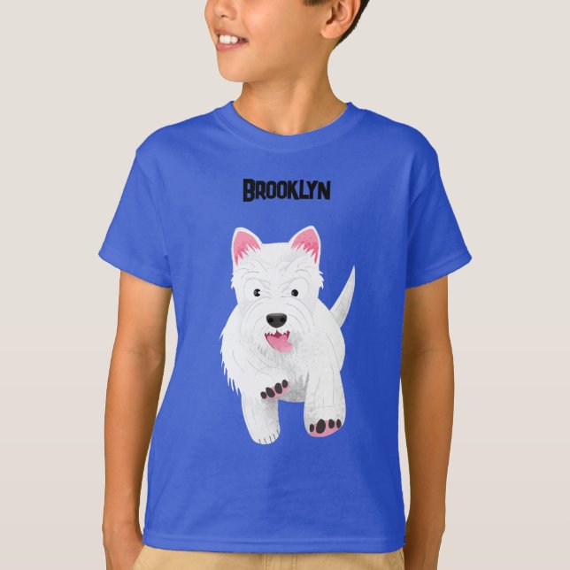 Cute white west highland terrier cartoon dog T-Shirt (Front)