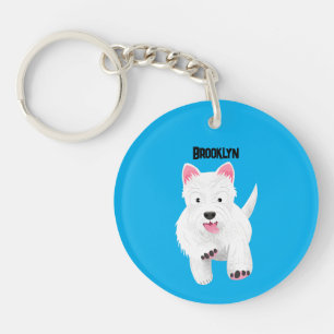 Cute white west highland terrier cartoon key ring