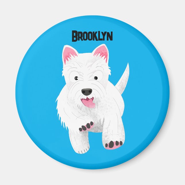 Cute white west highland terrier cartoon magnet (Front)