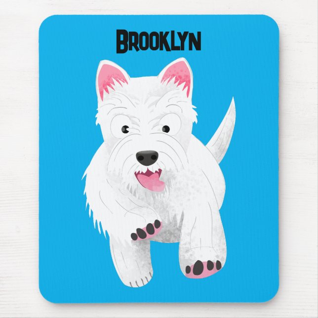 Cute white west highland terrier cartoon mouse pad (Front)