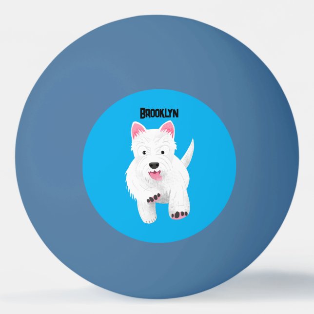 Cute white west highland terrier cartoon ping pong ball (Front)