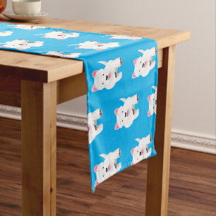 Cute white west highland terrier cartoon short table runner