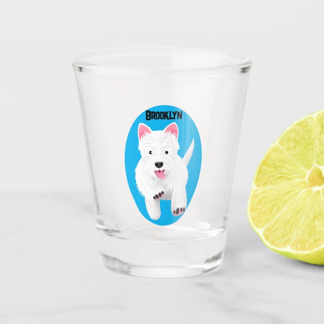 Cute white west highland terrier cartoon shot glass (Front)