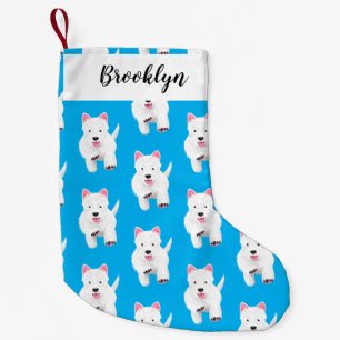 Cute white west highland terrier cartoon small christmas stocking