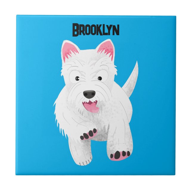 Cute white west highland terrier cartoon tile (Front)