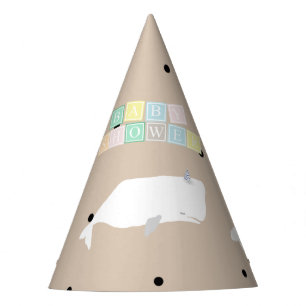 Cute White Whale Baby Shower Neutral Beige  Party Hat