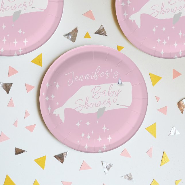 Cute White Whale Girl Baby Shower Pink   Paper Plate (Creator Uploaded)