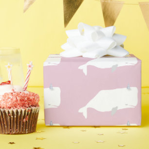 Cute White Whale Sea Ocean Dusty Pink Wrapping Paper