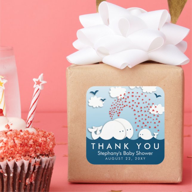 Cute White Whales Couple Baby Thank You Stickers (Party)