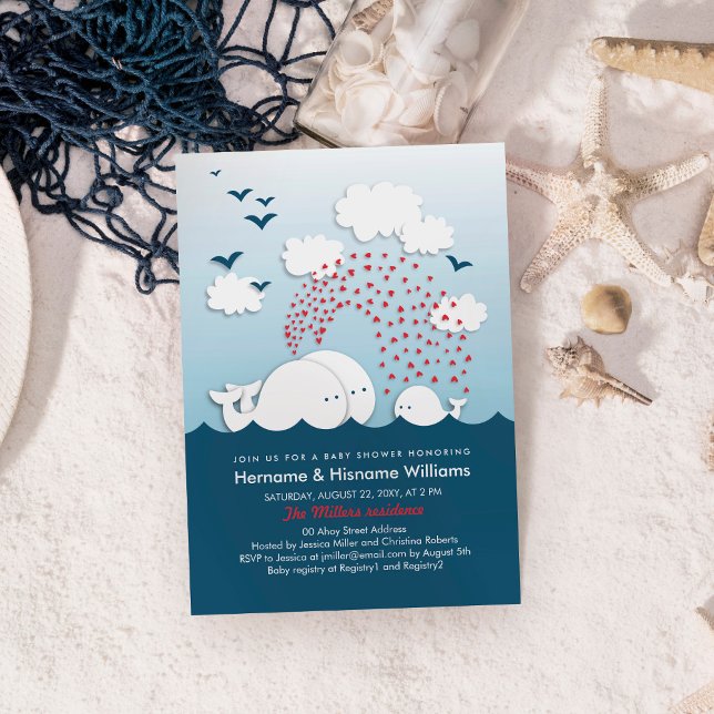 Cute White Whales Couples Baby Shower Invite (Creator Uploaded)