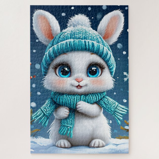 ❄️ Cute White Winter Bunny Gift  For Kids🐰 Jigsaw Puzzle (Vertical)