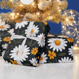 Cute White Yellow Daisies Floral Art Pattern Wrapping Paper