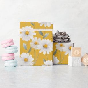 Cute White Yellow Daisies Floral Art Pattern Wrapping Paper