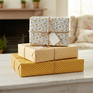 Cute White Yellow Daisies Floral Art Pattern Wrapping Paper Sheet