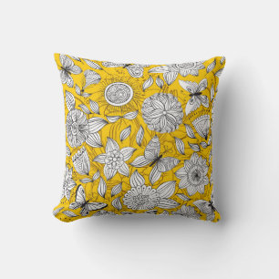 Cute white yellow floral abstract design cushion