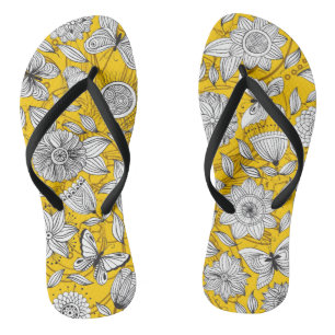Cute white yellow floral abstract design jandals