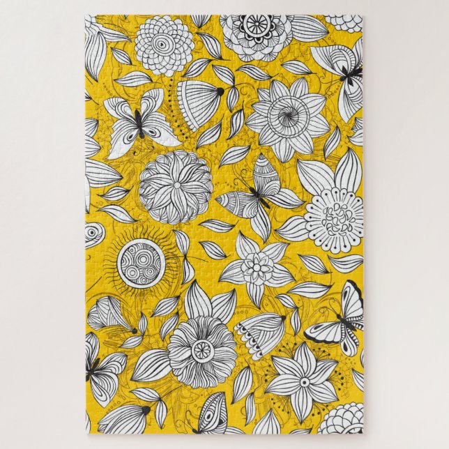 Cute white yellow floral abstract design jigsaw puzzle (Vertical)