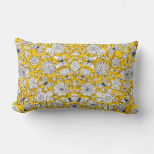 Cute white yellow floral abstract design lumbar cushion