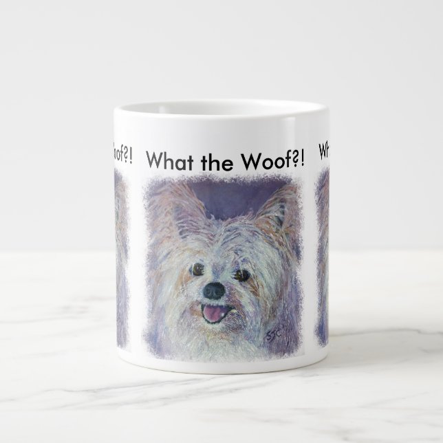 CUTE WHITE YORKIE MIX LARGE COFFEE MUG (Front)