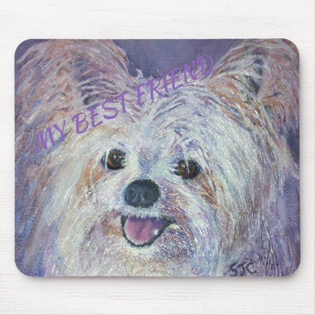 CUTE WHITE YORKIE MIX MOUSE PAD (Front)