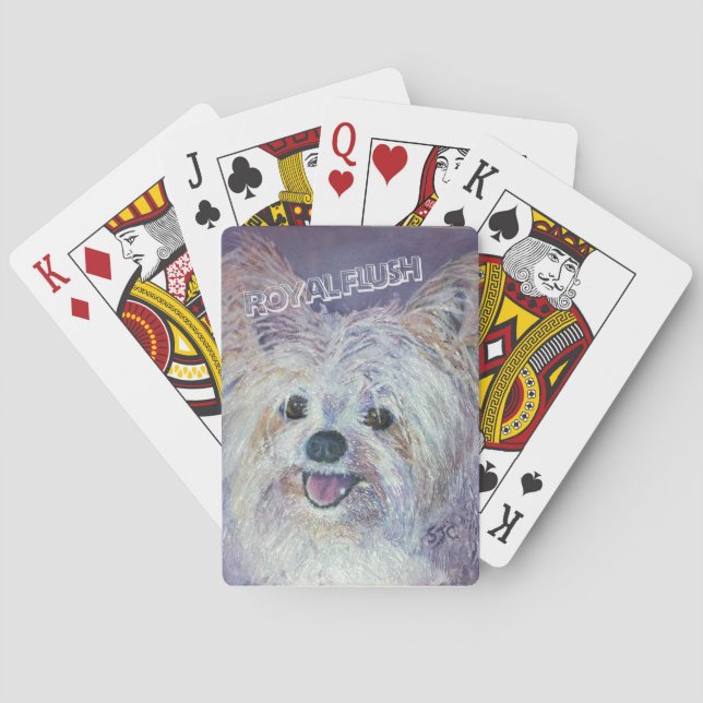 CUTE WHITE YORKIE MIX PLAYING CARDS (Back)