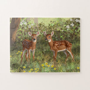 Cute Whitetail Deer Twin Fawns Jigsaw Puzzle