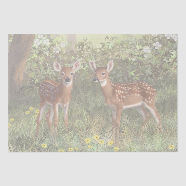 Cute Whitetail Deer Twin Fawns Tissue Paper (Front)