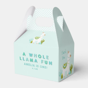 Cute Whole Llama Fun Aqua 1st Birthday Party Favour Box
