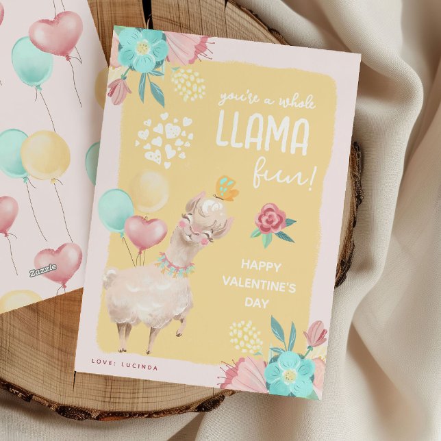 Cute Whole Llama Fun Kids Classroom Valentines  Holiday Card (Creator Uploaded)