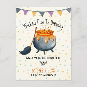 Cute Wicked Fun Is Brewing Halloween Party Postcard