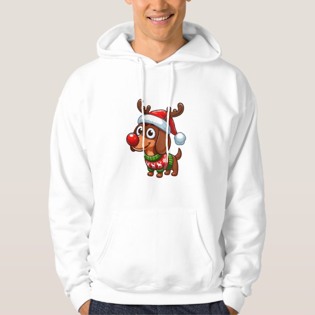 Cute Wiener Dog Rudolph Cartoon Hoodie (Front)
