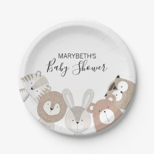 Cute Wild Animals Baby Shower Paper Plate