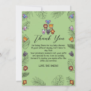 Cute wild animals baby shower thank you card