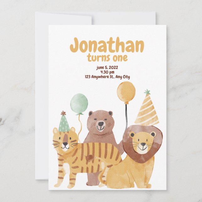 Cute Wild Animals Birthday Invitation (Front)