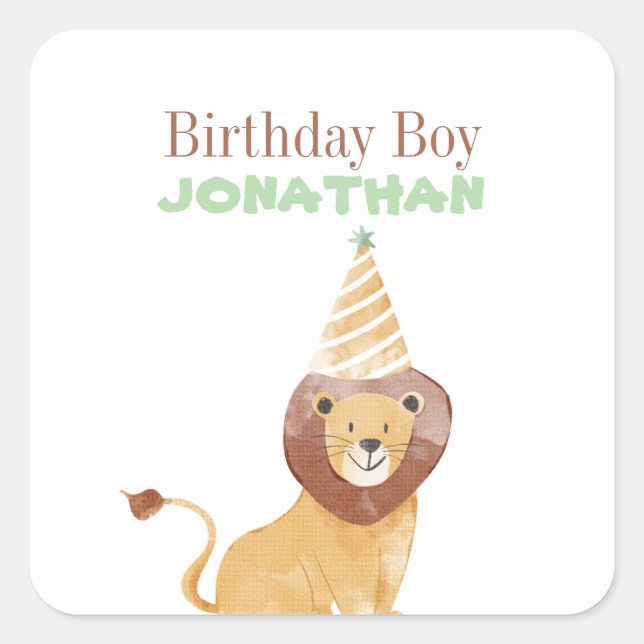 Cute Wild Animals Birthday Square Sticker (Front)