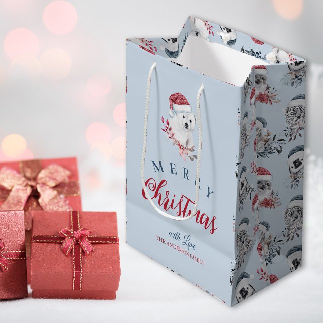 Cute wild animals in Santa hat Christmas pattern Medium Gift Bag (Creator Uploaded)