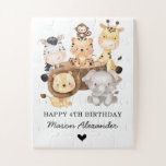 Cute Wild Animals Jungle Safari Birthday Gift Jigsaw Puzzle<br><div class="desc">This simple yet adorable design features illustration of a group of cute safari animals: lion,  elephant,  zebra,  tiger,  monkey & giraffe</div>