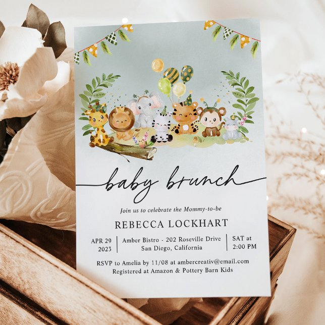 Cute Wild Animals Party Boy Baby Brunch Invitation (Creator Uploaded)