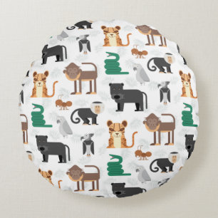 Cute Wild Animals Pattern Round Cushion