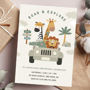 Cute Wild Animals Safari Zoo Birthday Part Kids  Invitation