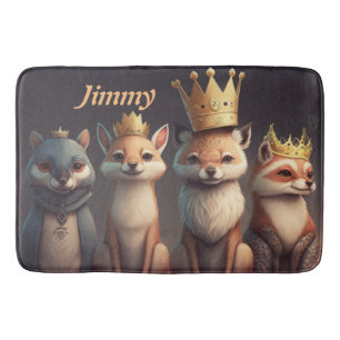 Cute wild animals wearing crowns  bath mat