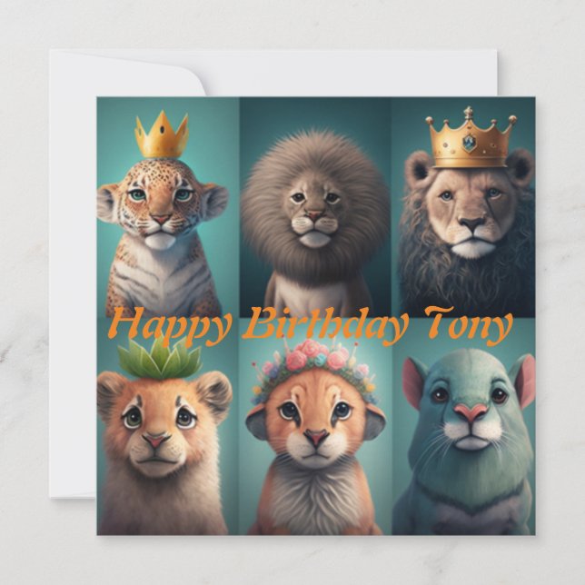 Cute wild animals wearing crowns blue (Front)