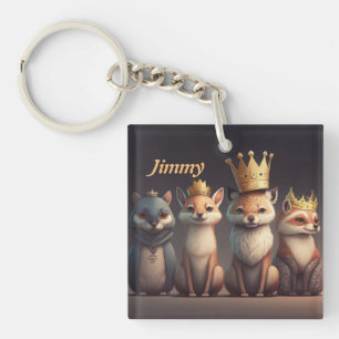 Cute wild animals wearing crowns key ring