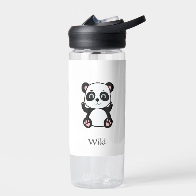 Cute Wild Baby Panda Bear on White Water Bottle (Left)