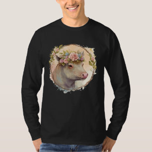 Cute Wild Boar Watercolor Flower Crown Animal T-Shirt