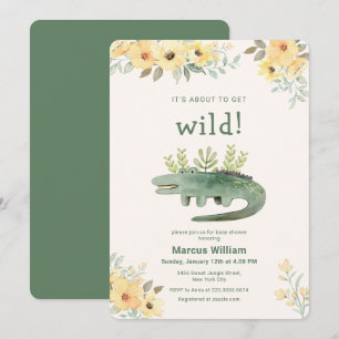 Cute Wild Botanical Safari Crocodile Baby Shower Invitation