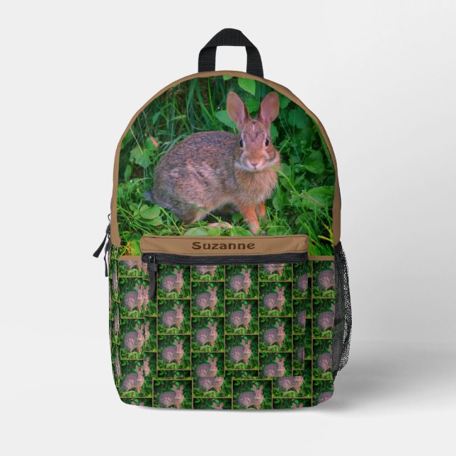 Cute Wild Brown Rabbit Personalised Animal  Printed Backpack (Front)