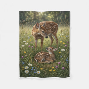 Cute Wild Deer In Green Grass Nature Landscape Fle Fleece Blanket