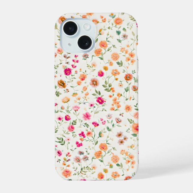 Cute Wild flower Patterned iPhone 15 Case (Back)