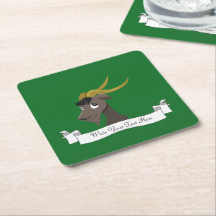 Cute wild goat cartoon square paper coaster